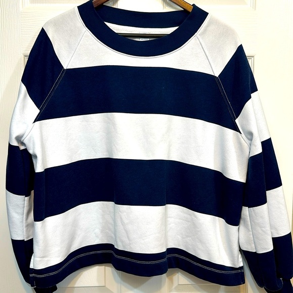 Old Navy nautical blue white striped sweatshirt size large - Picture 1 of 3